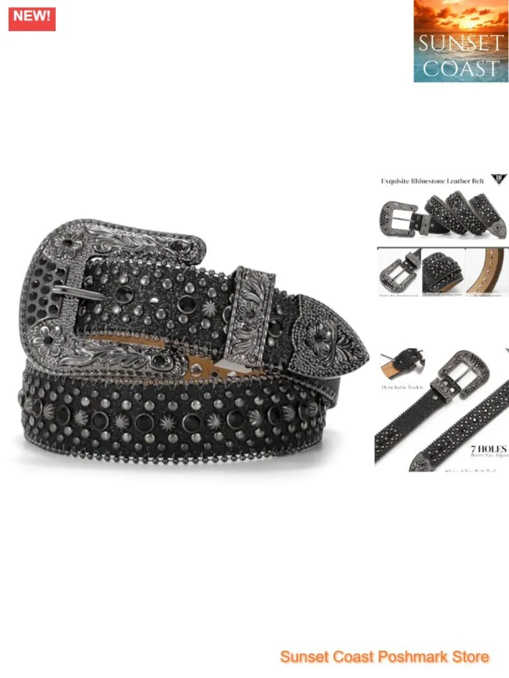 Rhinestone Belt Goth Bling Belt Sparkly Leather Western Cowboy Belt